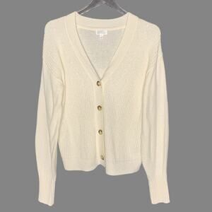 Market & Spruce M Ivory Elena Ribbed Button Down Midi Cardigan V Neck